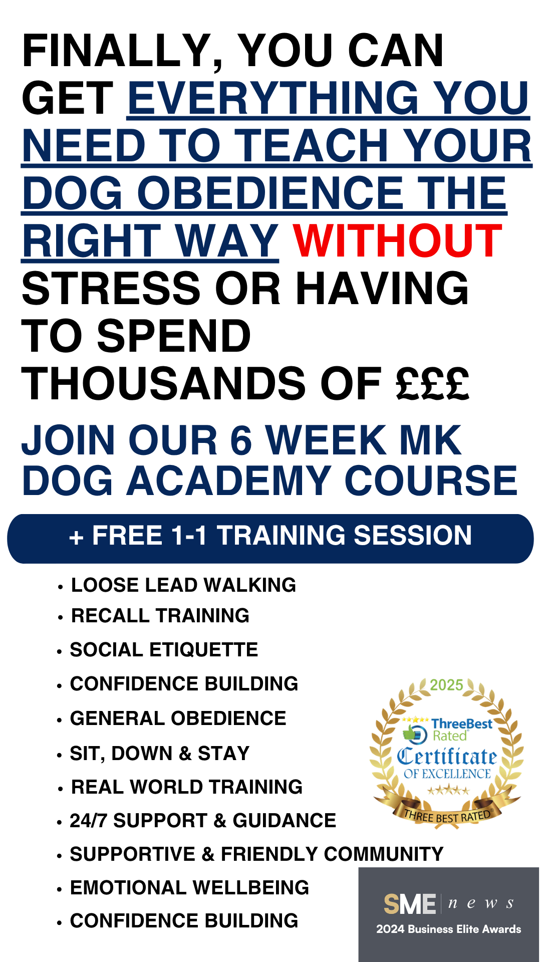 6 Week Dog Academy Course with FREE Private Training Session